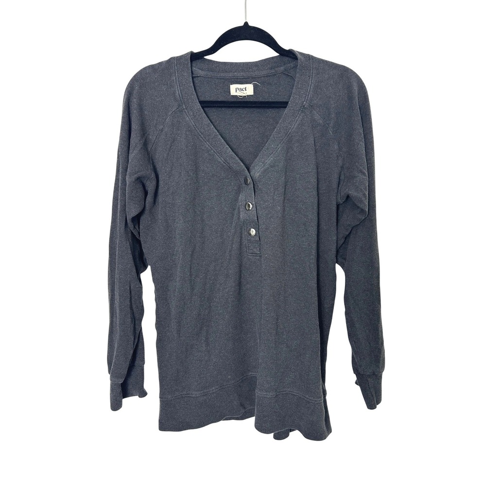 Pact Organic Cotton Airplane Sweatshirt Women L Gray Long sleeve cozy earthy